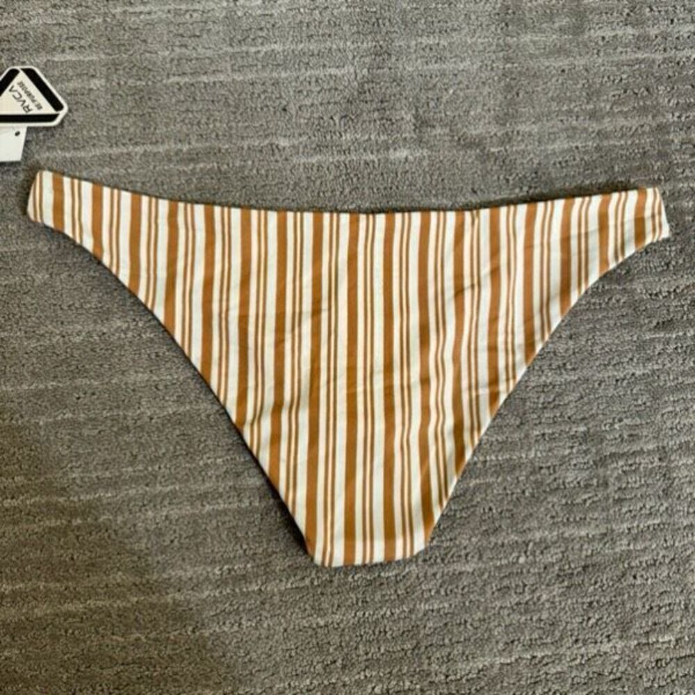 RVCA Tan Striped Medium Hipster Bikini Bottoms NWT - Picture 2 of 7